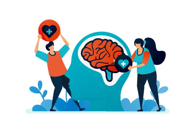 Illustration Of Mental Illness People Love To Brain Problem Health Therapy For Trouble People Mental Healing And Treatment Vector Cartoon For Website Homepage Header Landing Web Page Template Apps Illustration