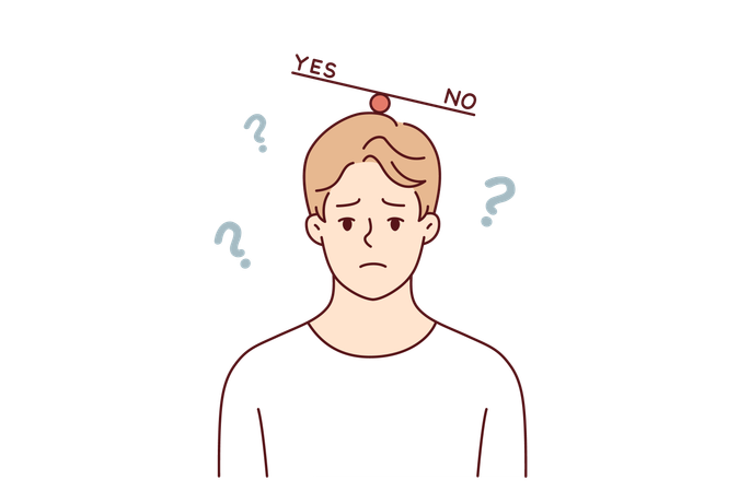 Mental swing for psychologically unstable man who thinking about difficult question  Illustration