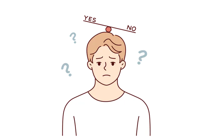 Mental swing for psychologically unstable man who thinking about difficult question  Illustration