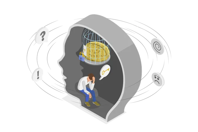 3 D Isometric Flat Vector Conceptual Illustration Of Mental Trap Mind Prison Illustration
