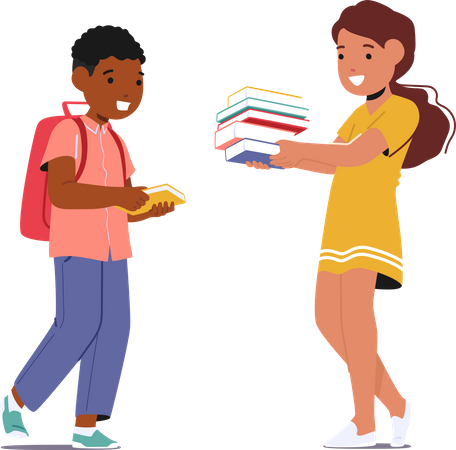 Menino e menina jovens mentes se conectando por meio de livros  Ilustração