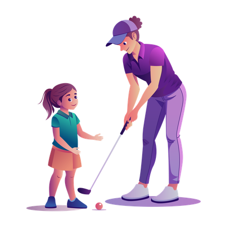 Mentor de golf que guía a un niño  Ilustración