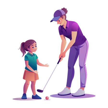 Mentor de golf que guía a un niño  Ilustración