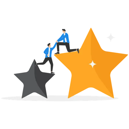 Mentor Support To Develop Performance Feedback Guidance For Career Growth Advice For Work Progress Concept Businessman Helping Colleagues To Move From Blackout Star To Big Bright Star Illustration