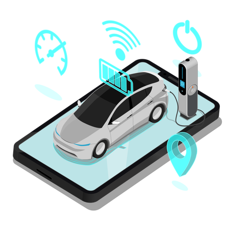 Le menu de la fonction d'affichage du téléphone intelligent contrôle le véhicule électrique sans fil  Illustration