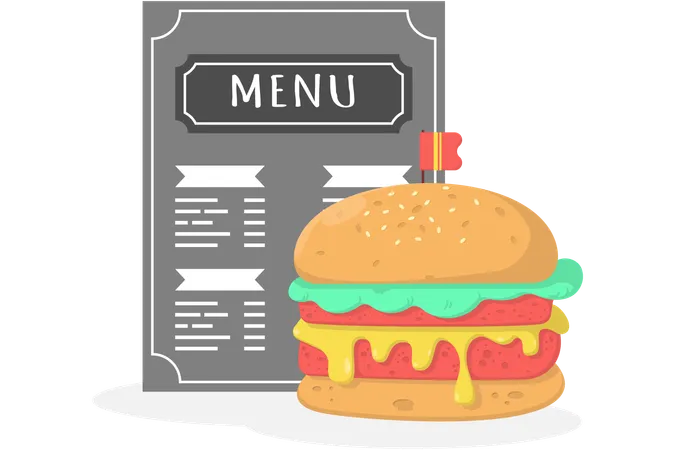 Liste de menus et hamburger  Illustration