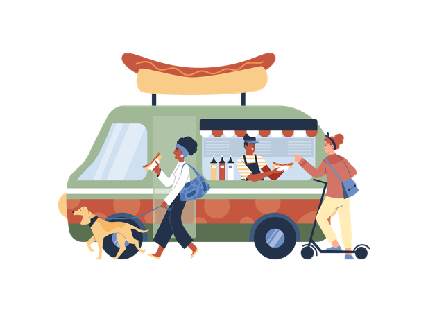 Mercado de comida móvil en autobús  Illustration