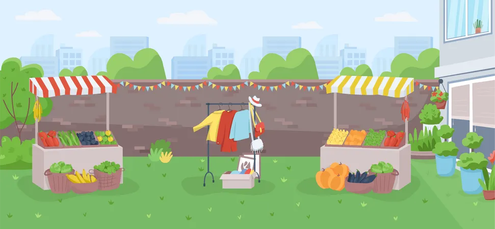 Mercado de agricultores de quintal  Ilustração