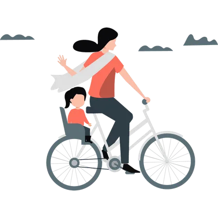 Mère, faire du vélo avec un enfant  Illustration