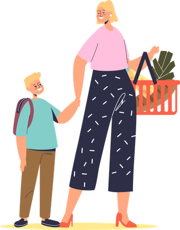 Mère avec enfant faisant des courses  Illustration