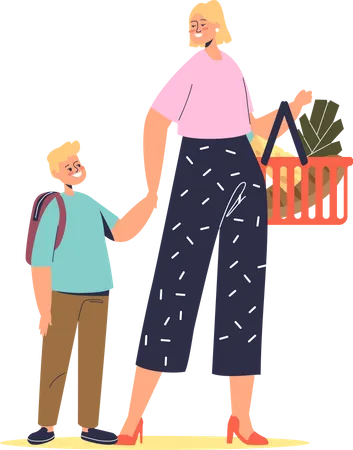 Mère avec enfant faisant des courses  Illustration