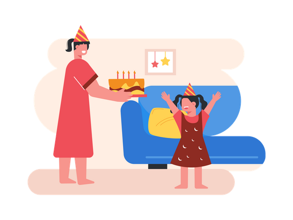 Mère célébrant l'anniversaire de sa fille  Illustration