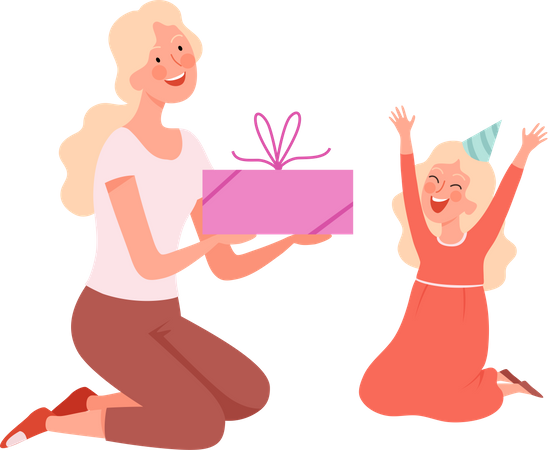 Mère donnant un cadeau à sa fille  Illustration