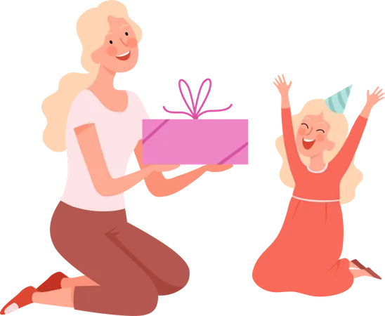 Mère donnant un cadeau à sa fille  Illustration