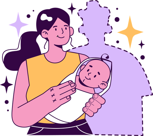 Une mère donne naissance à un bébé FIV  Illustration