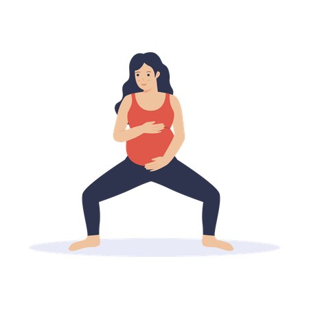 Une mère enceinte pratique le yoga à la maison  Illustration