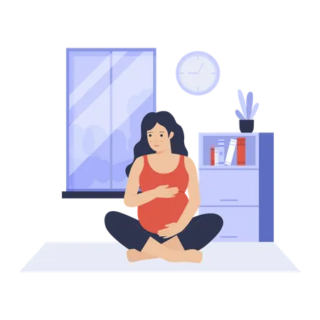 Mère enceinte prenant soin de bébé en faisant de l'exercice  Illustration