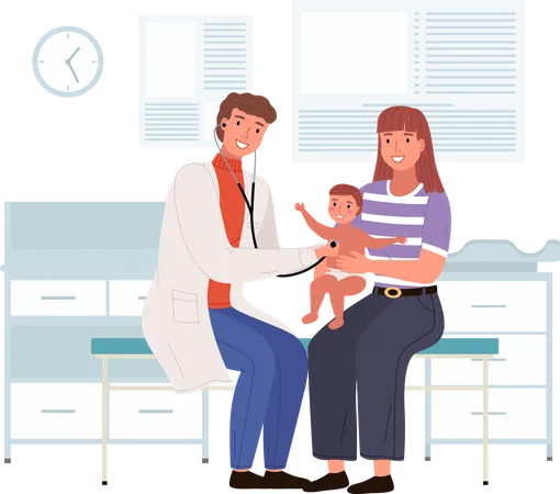 Mère et bébé visitant le médecin  Illustration