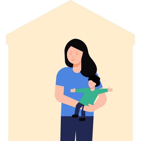 Mère et enfant à la maison en raison du confinement de Covid  Illustration