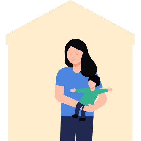 Mère et enfant à la maison en raison du confinement de Covid  Illustration