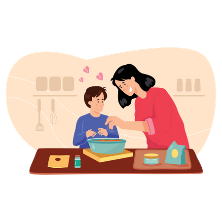 Mère et enfant cuisinant ensemble  Illustration