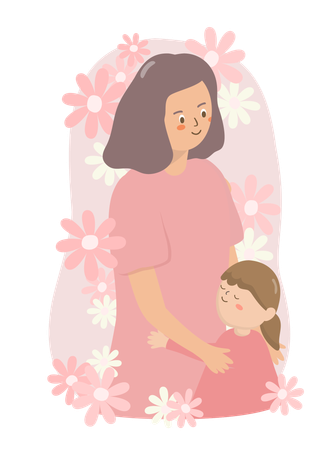 Mère et fille attendant bébé  Illustration