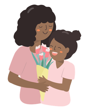 Mère et fille avec des fleurs  Illustration