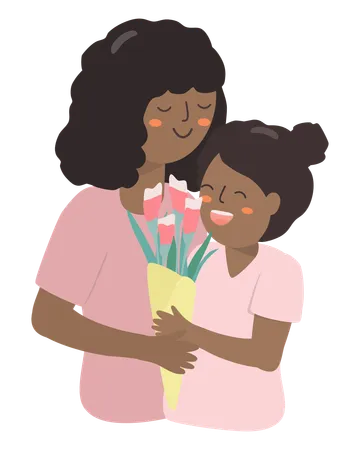 Mère et fille avec des fleurs  Illustration