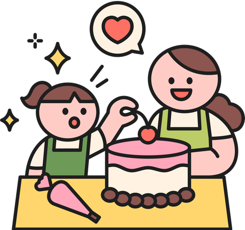 Mère et fille coupant le gâteau  Illustration