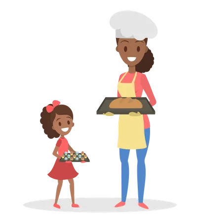 Mère et fille cuisinant à la maison Boulangerie maison  Illustration