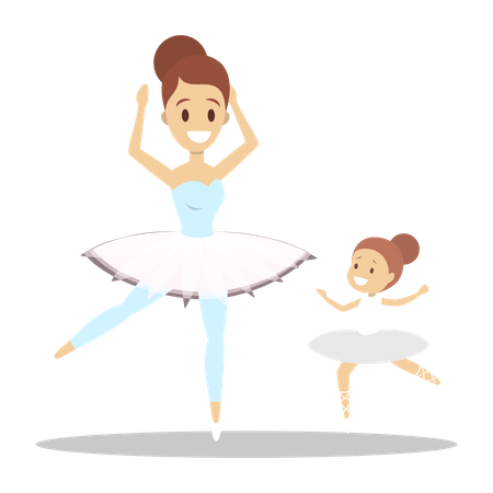 Mère et fille en costume dansant le ballet  Illustration