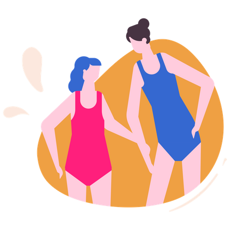 Mère et fille en maillot de bain  Illustration