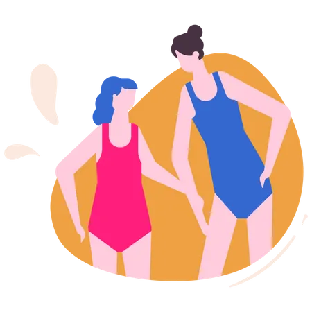 Mère et fille en maillot de bain  Illustration