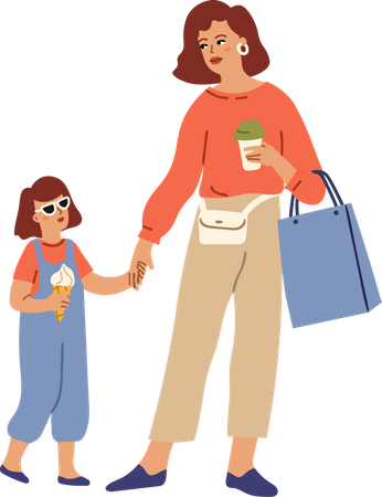 Mère et fille faisant du shopping  Illustration