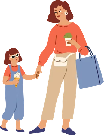 Mère et fille faisant du shopping  Illustration