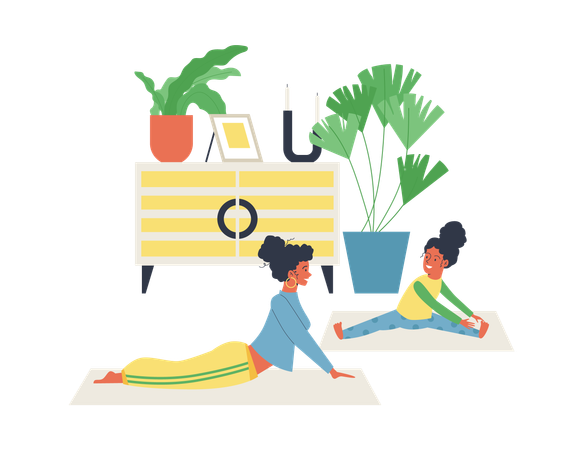 Mère et fille faisant du sport à la maison  Illustration