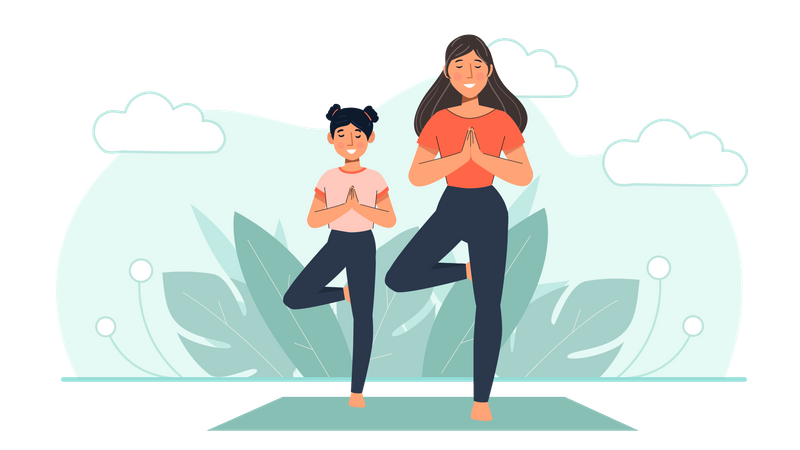 Mère et fille faisant du yoga  Illustration