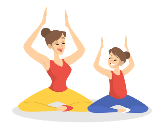 Mère et fille faisant des exercices de yoga  Illustration