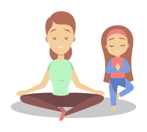 Mère et fille faisant des exercices de yoga  Illustration