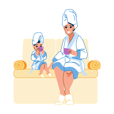 Mère et fille profitent du spa  Illustration