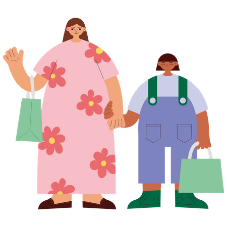 Mère et fille faisant du shopping ensemble  Illustration