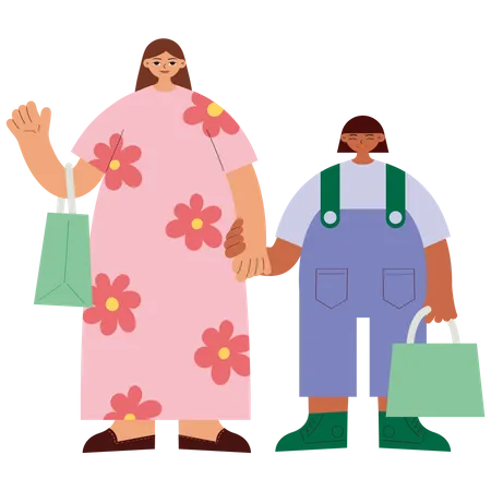 Mère et fille faisant du shopping ensemble  Illustration