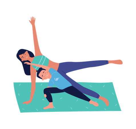 Mère et fils faisant du yoga  Illustration