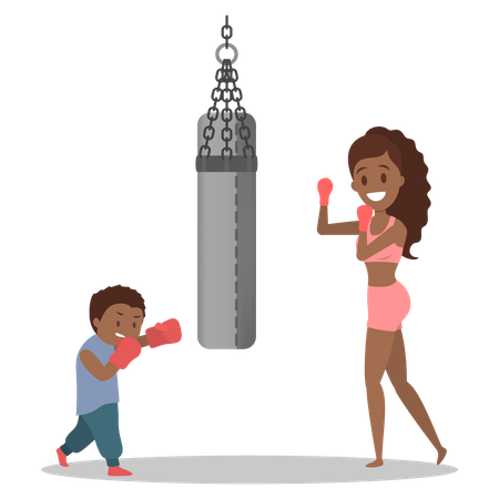 Mère et fils habillés en boxe sportswear  Illustration