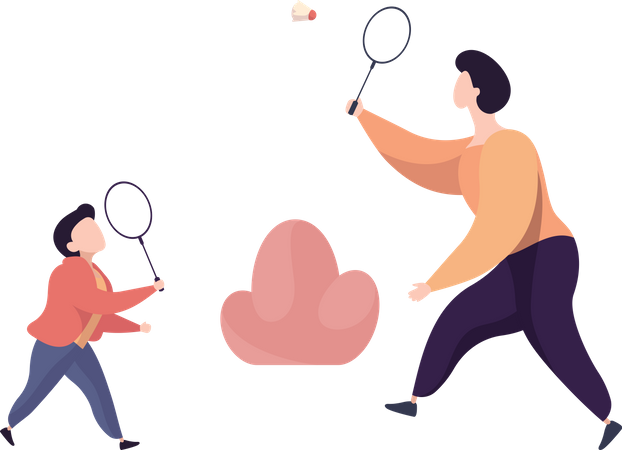 Mère et fils jouant au badminton  Illustration