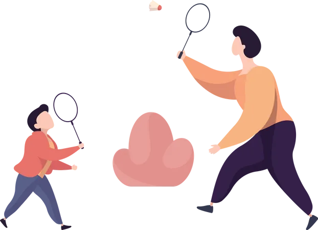 Mère et fils jouant au badminton  Illustration