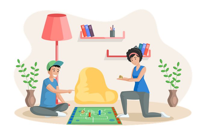 Mère et fils s'amusent avec un jeu de table  Illustration