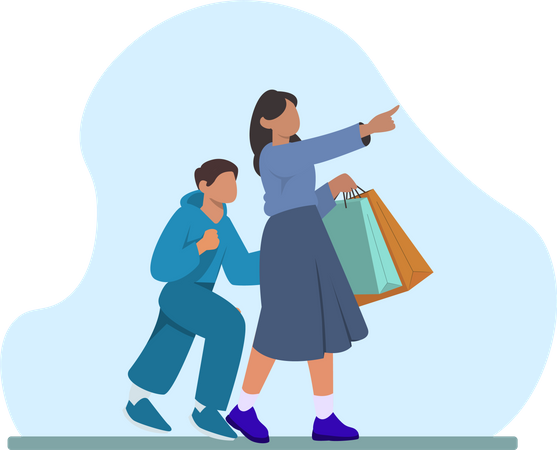 Shopping mère et fils  Illustration