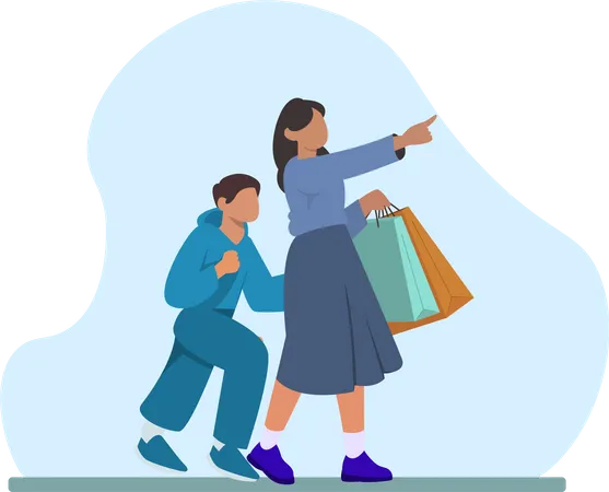 Shopping mère et fils  Illustration