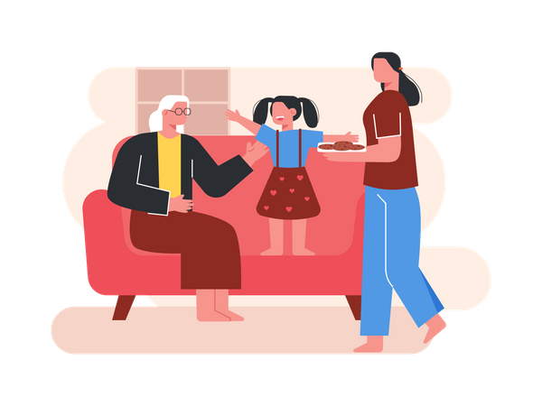 Mère et grand-mère avec sa fille  Illustration